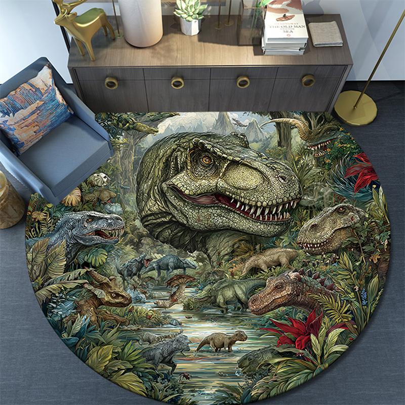 Dinosaur Round Area Rug,Carpet Rug for Living Room Bedroom Sofa Playroom Decor,Non-slip Floor Mat