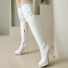 Sexy Thigh High Boots Women Platform High Heels Over the Knee Boot Patent Black White Long Nightclub Shoes Lady Large Size 48