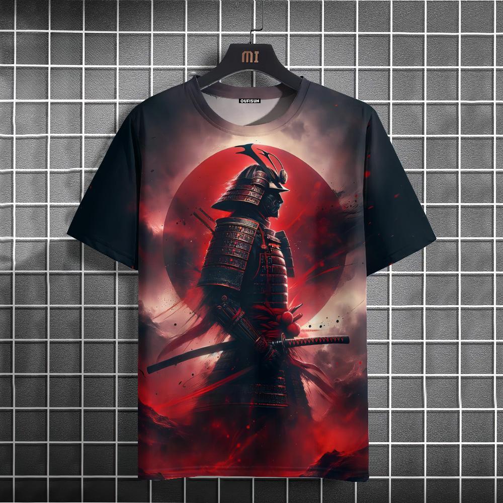 Ανδρικό μπλουζάκι με μοτίβο πολεμιστή ανδρικό μπλουζάκι ιαπωνικού στυλ Casual φαρδιά μπλουζάκια με κοντό μανίκι Υπερμεγέθη ανδρικά μπλουζάκια καλοκαιρινά