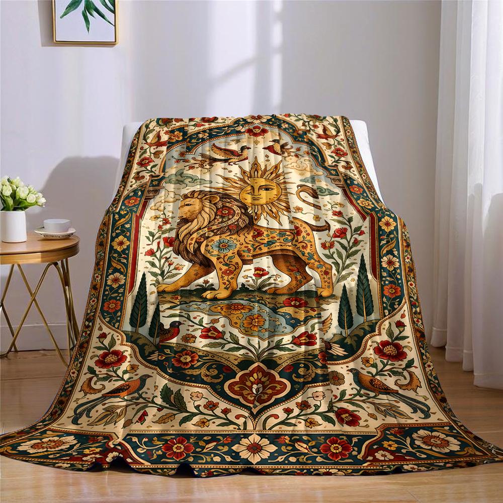 Vintage Lion Tapestry Flannel Blanket Warm Soft Halloween Christmas Couch Warm Cozy Decorative Decor Gift for All Season