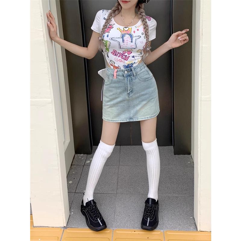 Women's Retro High Waist Denim Midi Skirt - Summer A-line Slim Fit