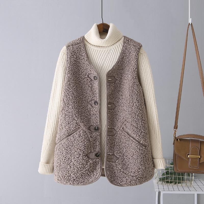 Lamb Wool Vest Jacket Women's Autumn and Winter Fur Integrated Loose and Thin Plush Wear Suede Sleeveless Vest On Both Sides