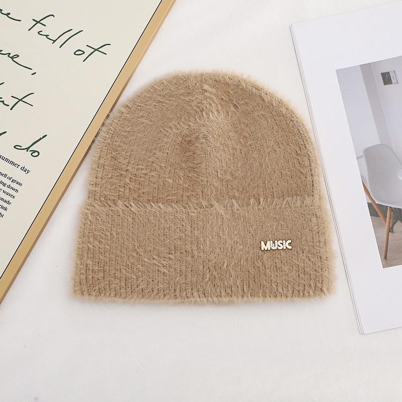 

New Korean Version of Autumn and Winter Imitation Mink Wool Hat for Women Plush Versatile Wool Ear Protection Thickened Fashionable Knit Hat one size