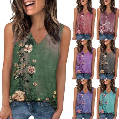 Tanktop für Damen, lässig, bedruckt, weich, für den Sommer, V-Ausschnitt, ärmellos