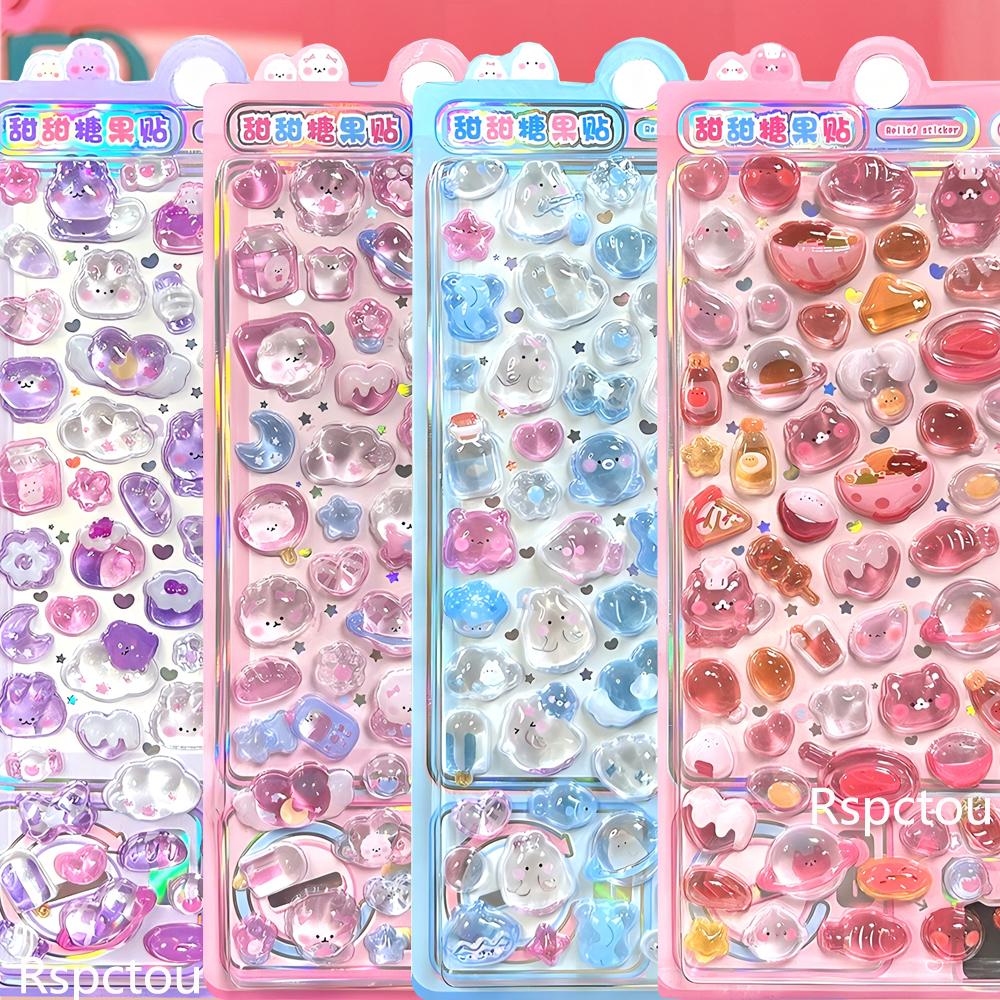 4pcs Kawaii Dessert and Food Series Stickers Cute Cartoon 3D Crystal Reward Decals Laptop Fridge Phone Sticker Toys Gift