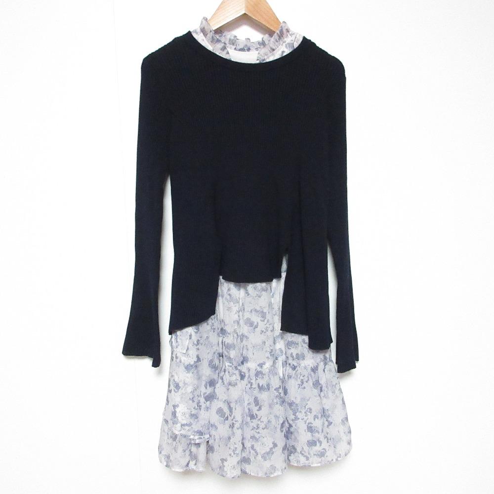 [Used] Good Condition 25SS SNIDEL Asymmetrical Knit Combination Dress Pullover Mini Dress Set Layered SWNO251016 F Navy Women s Luxs Brand Used