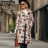 Cappotto Lungo Giacca da Donna a Senso Unico Stile Etnico Stampato Peluche Autunno Inverno