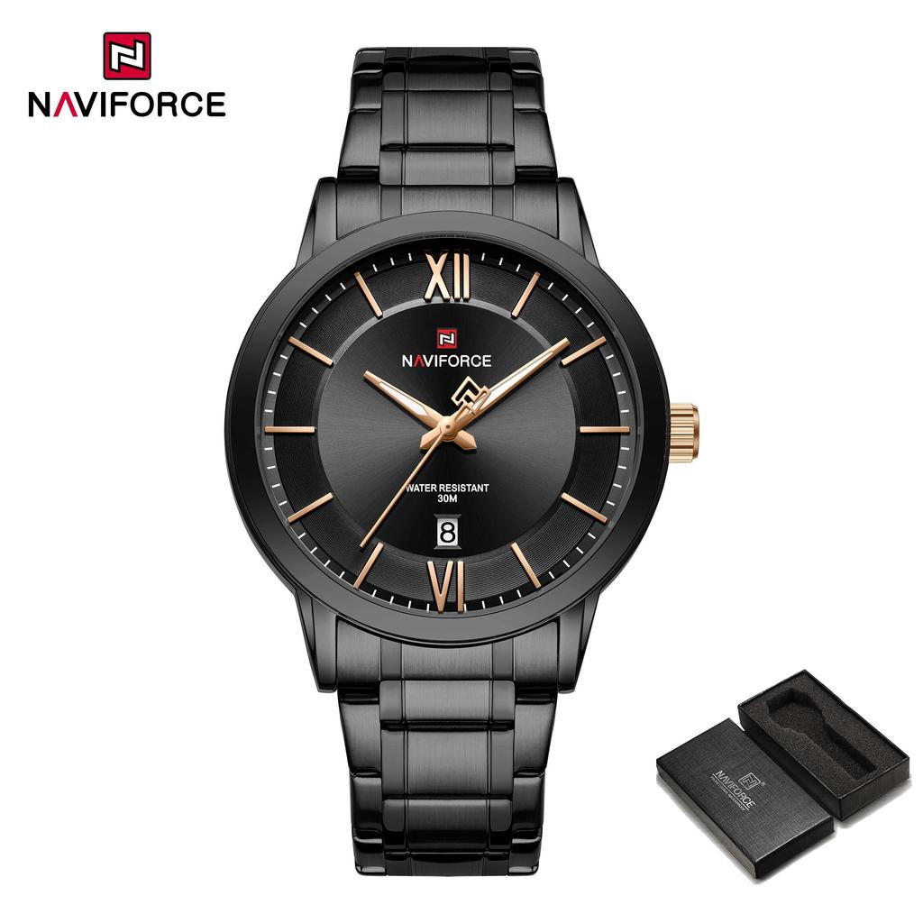 Naviforce Original Simple Quartz Watch for Men Calendar Stainless Steel Strap Waterproof 3ATM Luminous Pointer Business Casual Men Watch NF9254