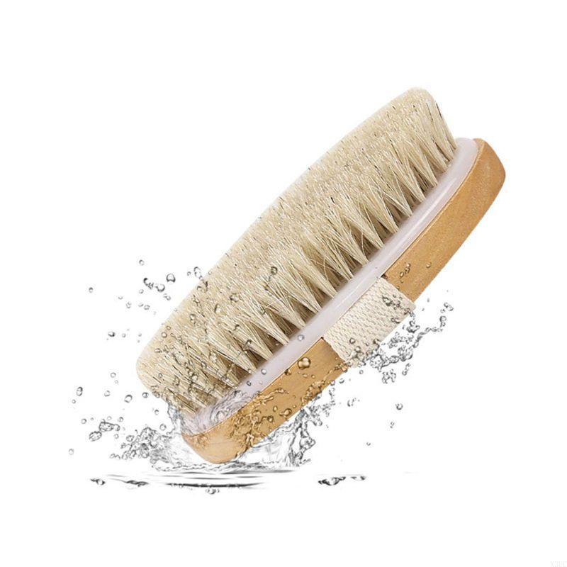 Natural Bristles Back Scrubber Shower Brush With Detachable Long Wooden Handle D X3UC