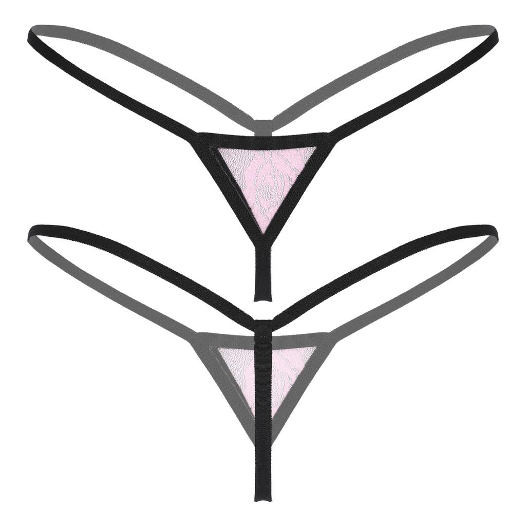 Women See-through Lace Micro Thongs G-string Low Waist Elastic Waistband T-back Lingerie Underwear