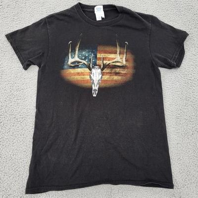 Amerikanische Flagge Hirschschädel Geweih Shirt Herren Klein USA Flagge Jagd