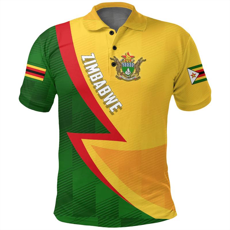 Letné polokošele s 3D potlačou Zimbabwe s klopou, módne ležérne pánske polokošele s krátkym rukávom