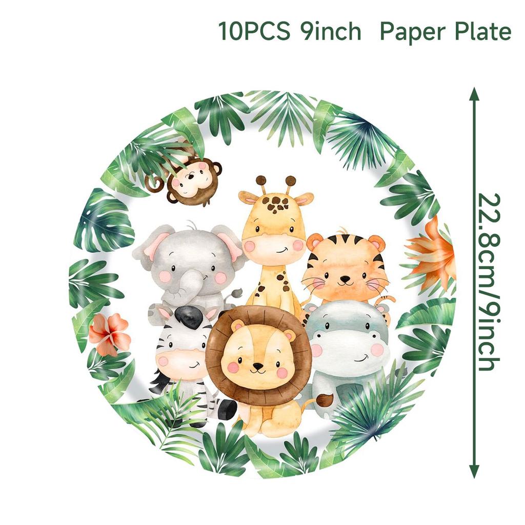 Jungle Animals Disposable Party Tableware Tablecloth Paper Plate Cup Wild One Birthday Party Decoration Kid Baby Shower Supplies
