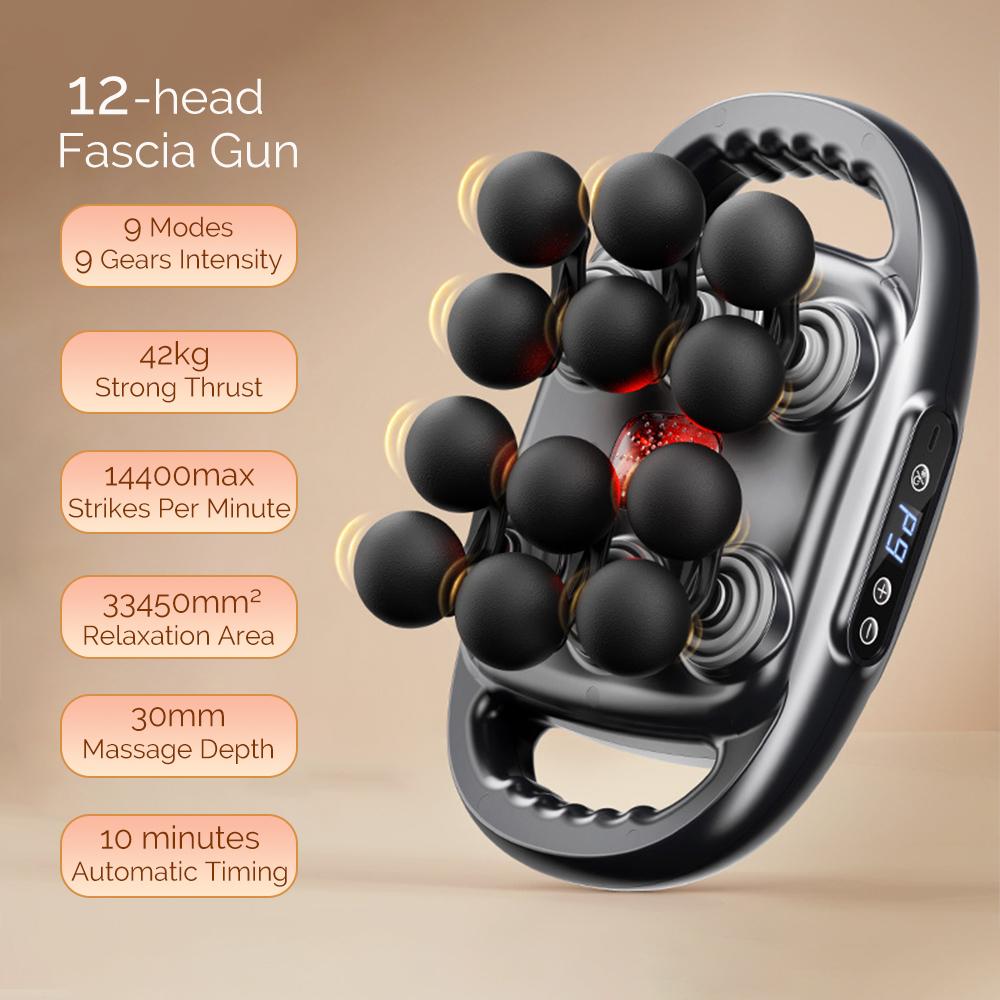 12-Head Fascia Gun High-Frequency Vibration Body Massage Gun Back and Waist Massager Neck Shoulder Massager Muscle Masajeador