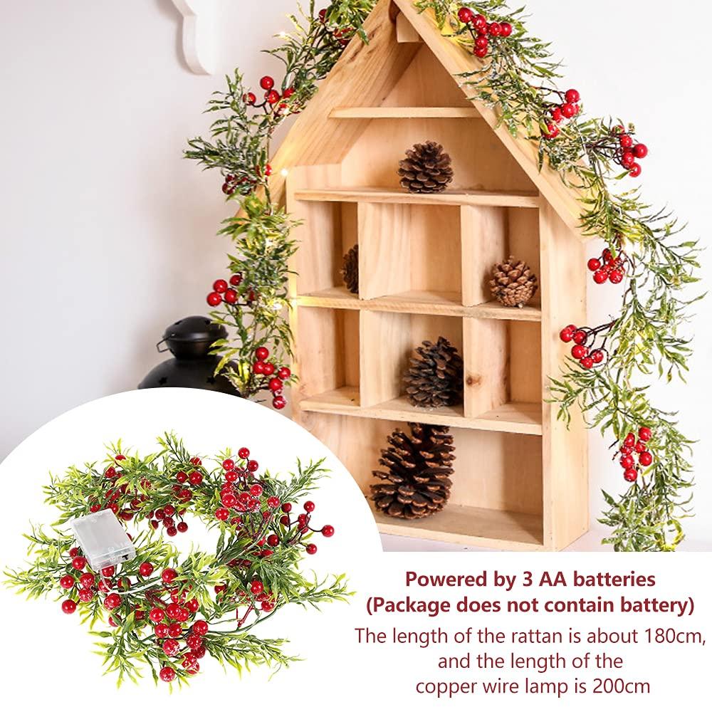 Red Berry Pine Cone Jul Led Dekorative Lights Kobber Wire Lights Christmas Pine Cone Lights Vanntett furu nåler dekorasjon