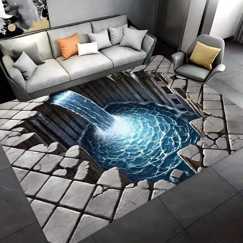 

2D Waterfall Landscape Area Rug Realistic Forest Creek Nature Scenery Floor Mat Soft Non-Slip Home Decor Carpet for Living Room 40X60CM