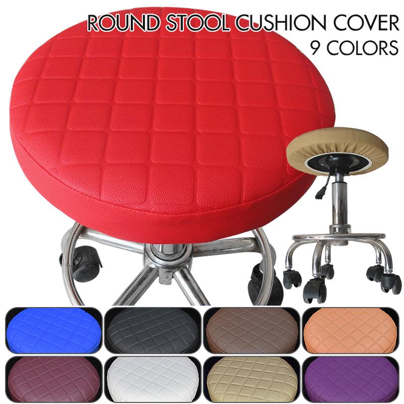 Round Chair Protector Thicken PU Leather Elastic Bar Stool Chair Cover Waterproof Stool Slipcover Small Round Seat Cushion Cover