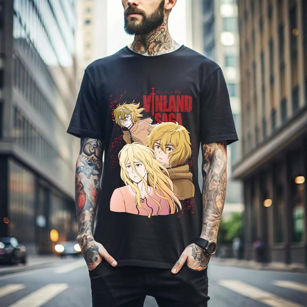 100% bavlna TOPY UNISEX TRIČKA PÁNSKÁ DÁMSKÁ Tričko Vinland Saga, Tričko Thorfinn, Vinland, Askeladd, Manga Černé tričko 147