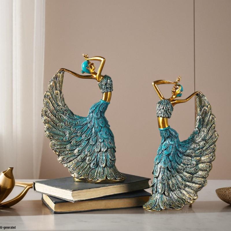 European Luxury Peacock Dancer Resin Ornament for Home and Wedding Decor