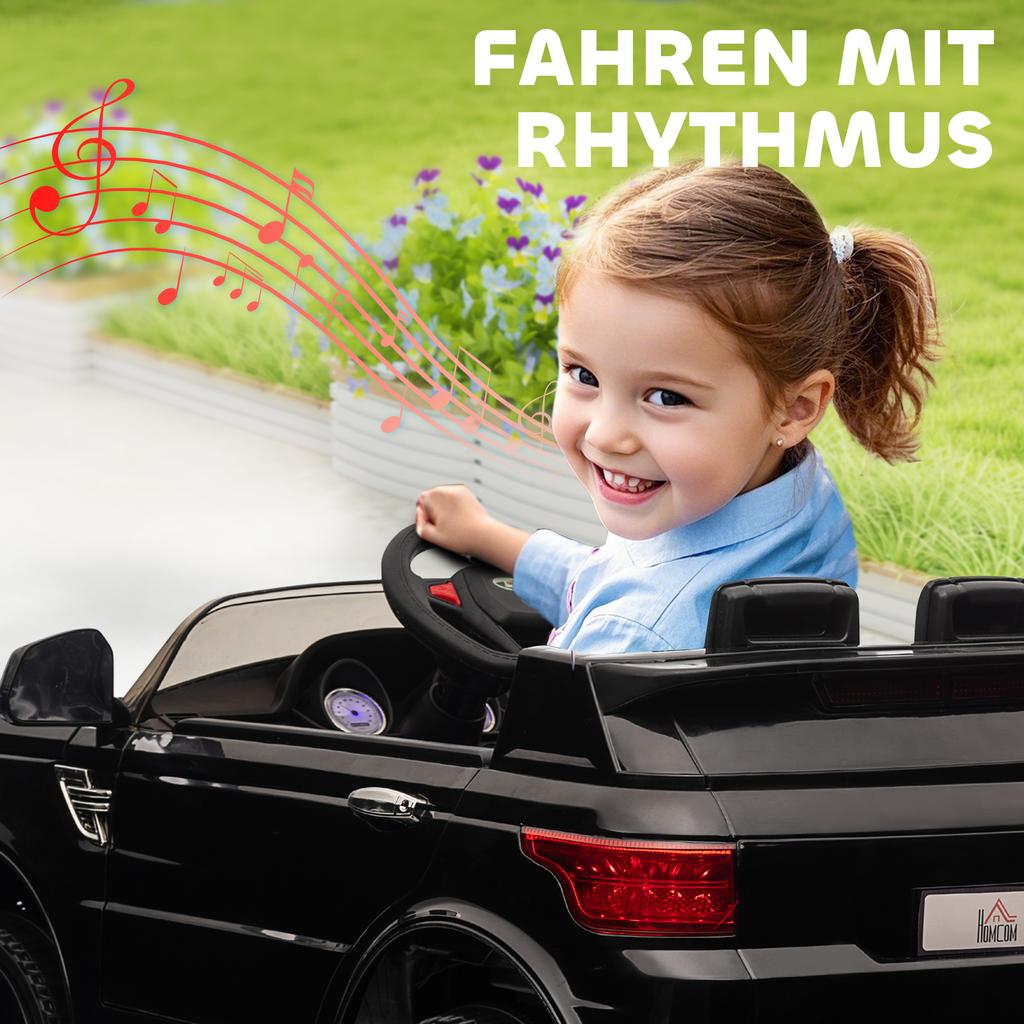 Elektrisches Kinderauto SUV, bis zu 5 km/h, mit Sicherheitsgurt, Fernbedienung, Scheinwerfern, Musikfunktion, Schwarz