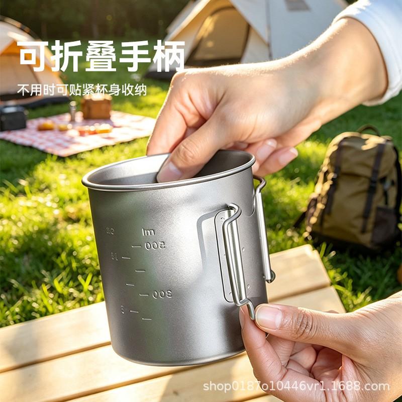 Portable Pure Titanium Travel Mug With Lid Handle Camping Coffee Tea Hiking Outdoor Use