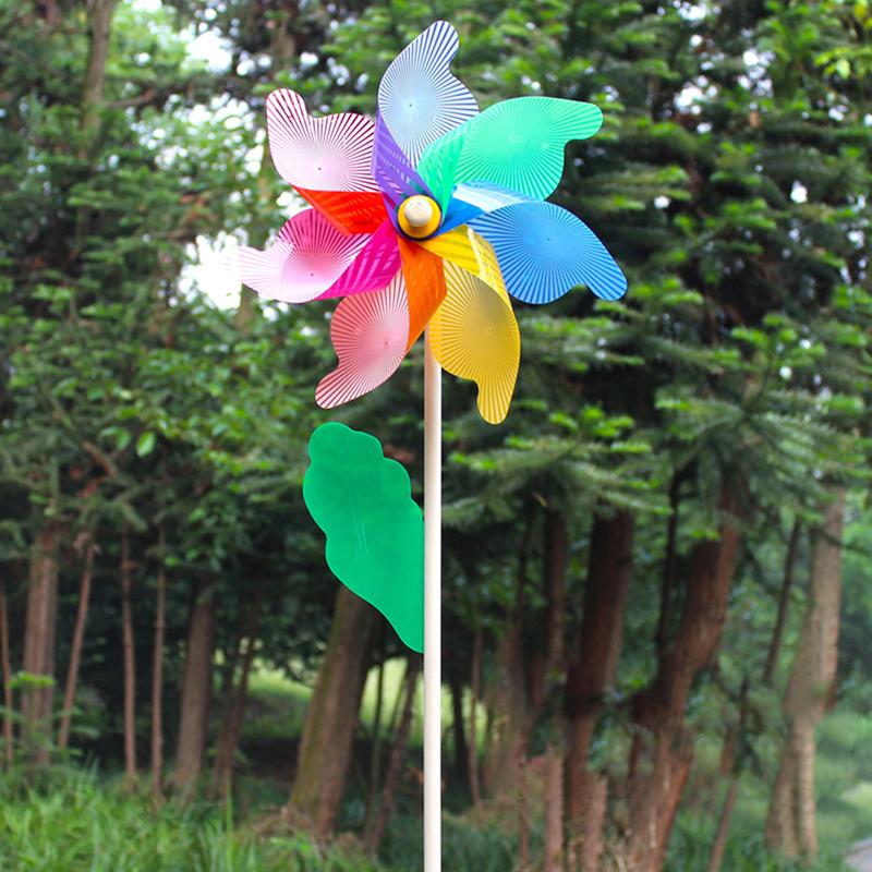 Beautiful 32Cm Wood Garden Yard Party Windmill Wind Spinner Ornament Decoration