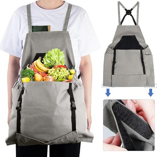 Gardening Apron with Tool Pockets Large Capacity Harvesting Pouch for Outdoor Farming Fruit Picking Quick-Release Durable Canvas