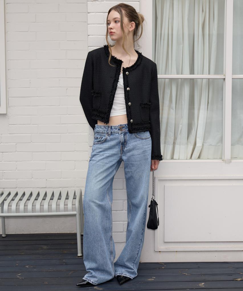 ROSEFRANTZ Soft Fringe Tweed Jacket [Black]