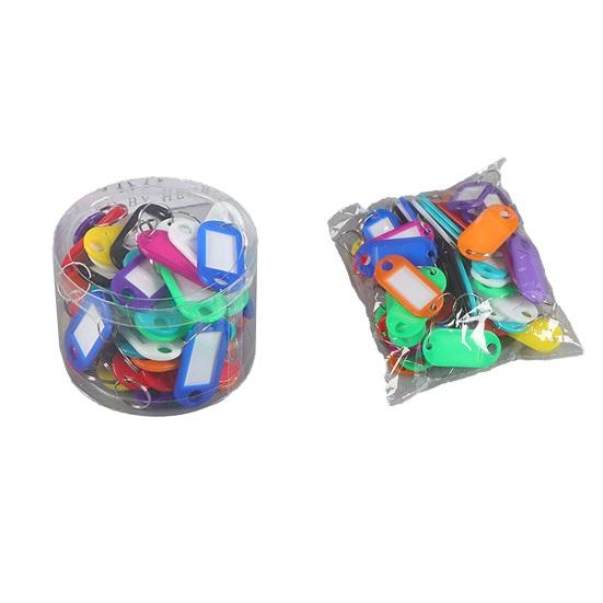 50Pcs Key Tags Bright Colors Plastic Waterproof Writable Hotel Key Organizer with Detachable Metal Rings Crack-resistant Key Labels