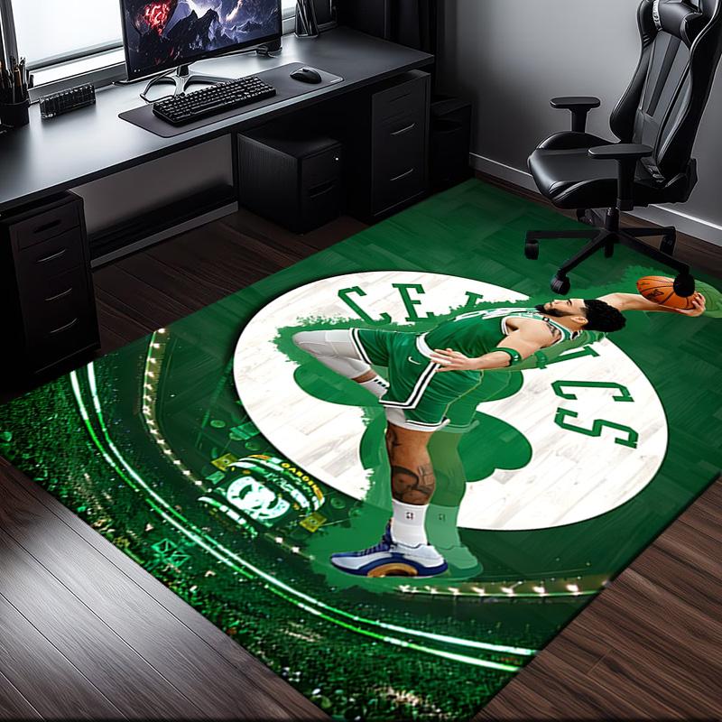 Boston Basketball Rug Office Carpet Non-Slip Mat, Chair Rug Floor Covering for Gaming, Bedroom, Living Room , Home Decor Christmas Gift
