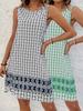 European & American Summer Plaid Print Casual Round Neck Dress for Women