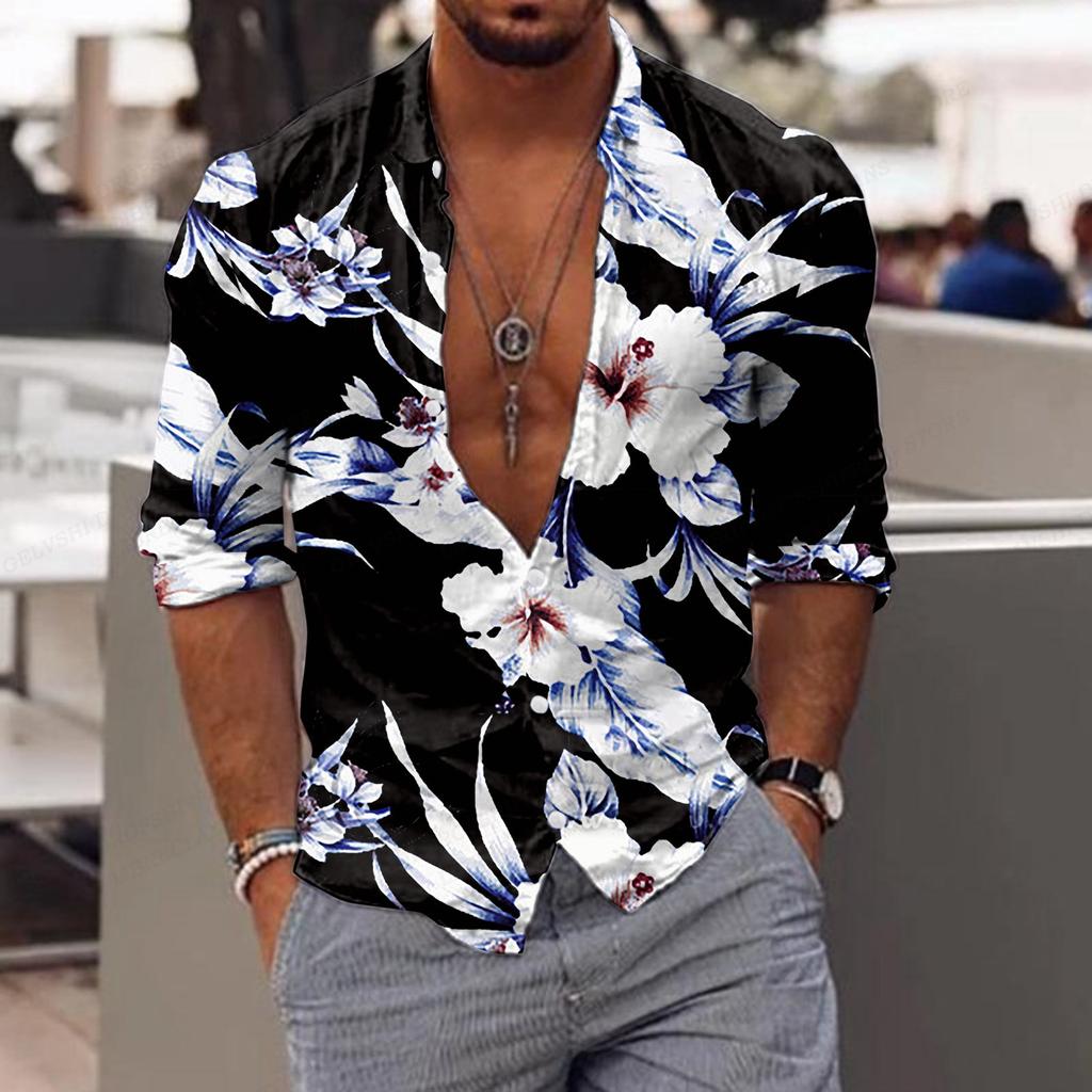 Herren Blumenhemd Tropic Leaf 3D-Druck Hemden Männer Mode Hawaiihemd Lässige Strand Kurzarm Bluse Herren Revershemd Junge
