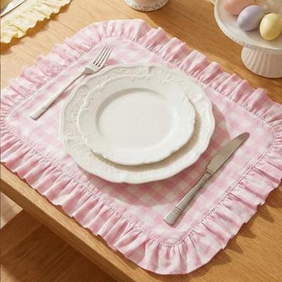 Ruffle Heat-Insulated Mat Stripe Grid Coaster Sweet Kitchen Placemat  Party