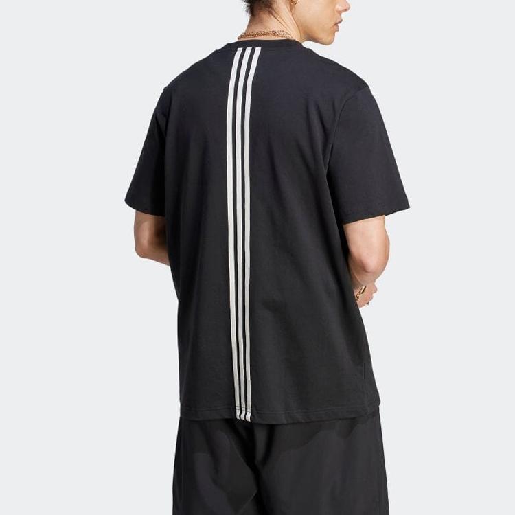 Adidas Originální volné tričko s kulatým výstřihem a logem tří pruhů Pánské topy Černé HZ0706