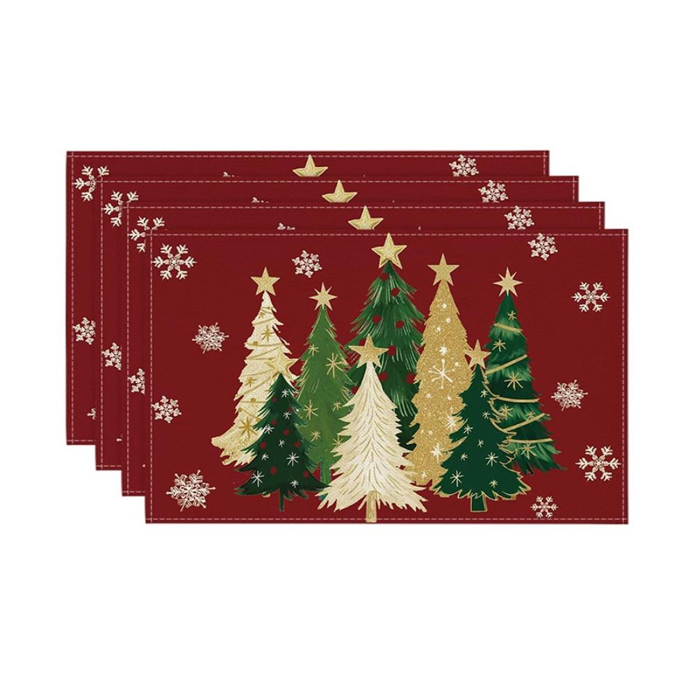 4PCS Linen-like Christmas Tree Placemats Anti-slip Tableware Insulated Mats New Year
