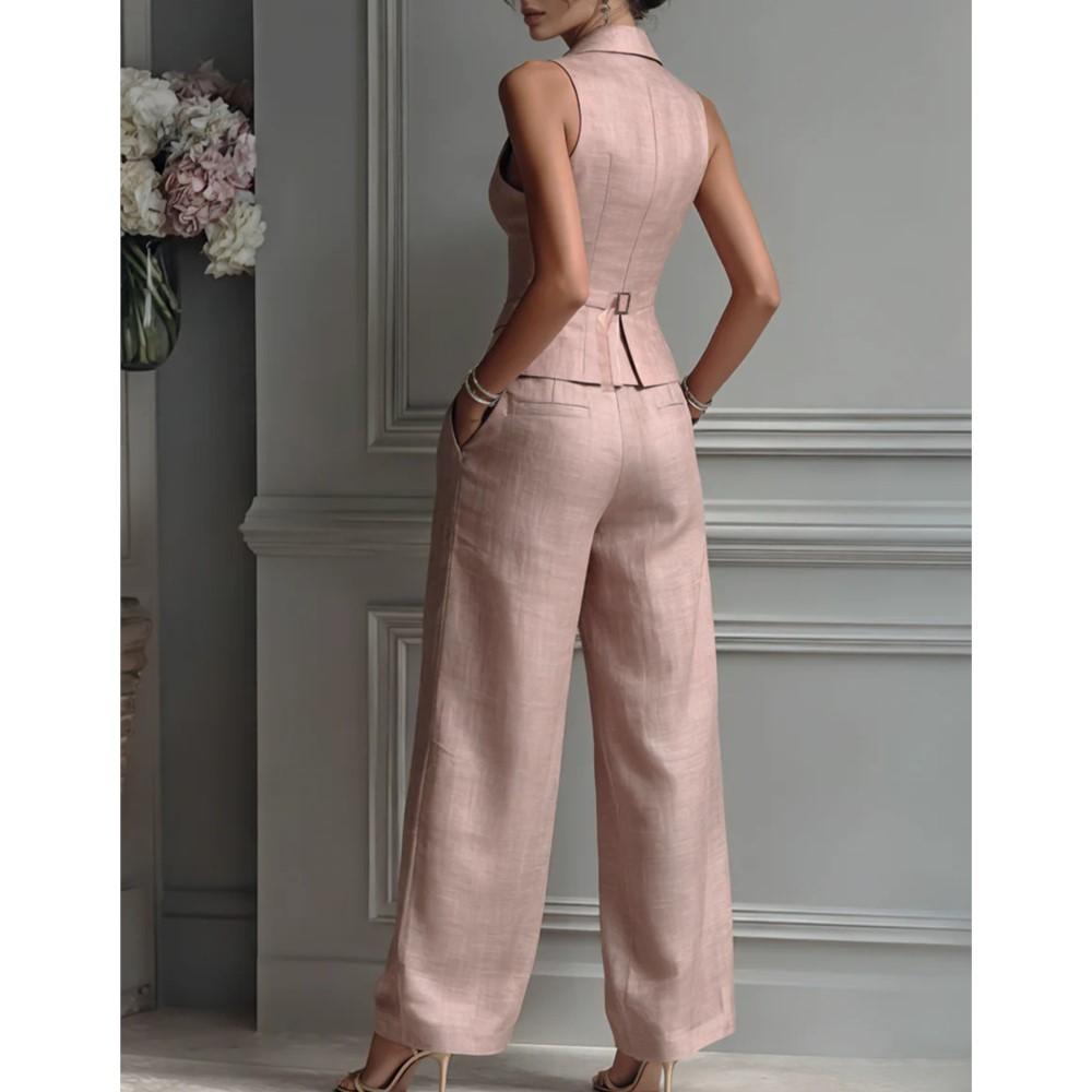 Summer Fashion Women's Two-piece Sexy V-neck Button Vest Fashion Casual Set