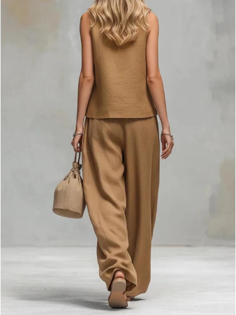 2026 European & American Summer V-neck Vest and Long Pants Fashion Set