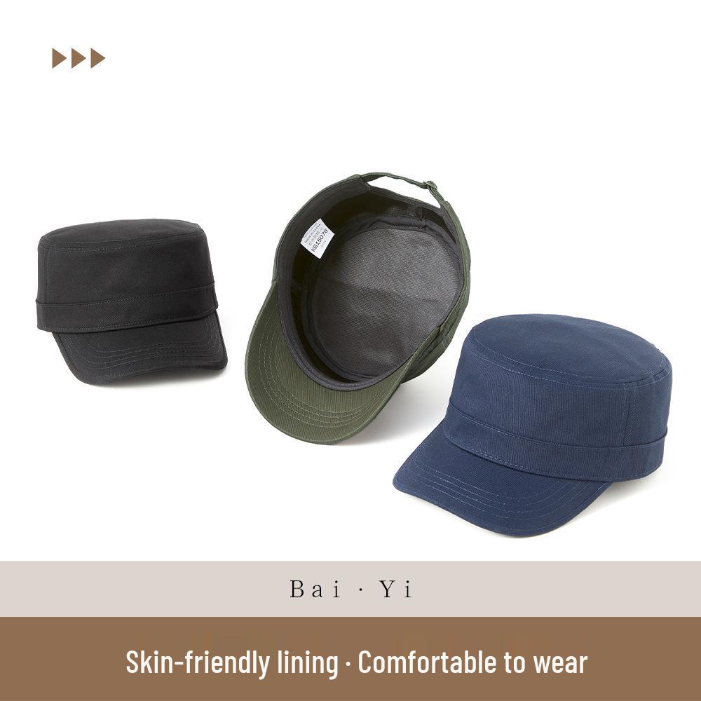 Cappello Piatto da Uomo Taglia Forte in Cotone - Berretto Militare Stile Coreano per Anziani, Versatile Protezione Solare da Esterno.