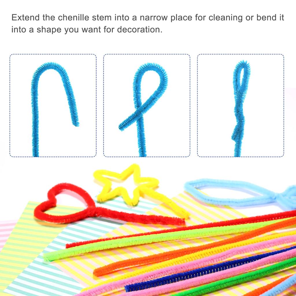 Uxcell 100 Pieces 30cm Chenille Pipe Cleaner Stems for DIY Arts, Creative Crafts, and Decoration, Blue Green