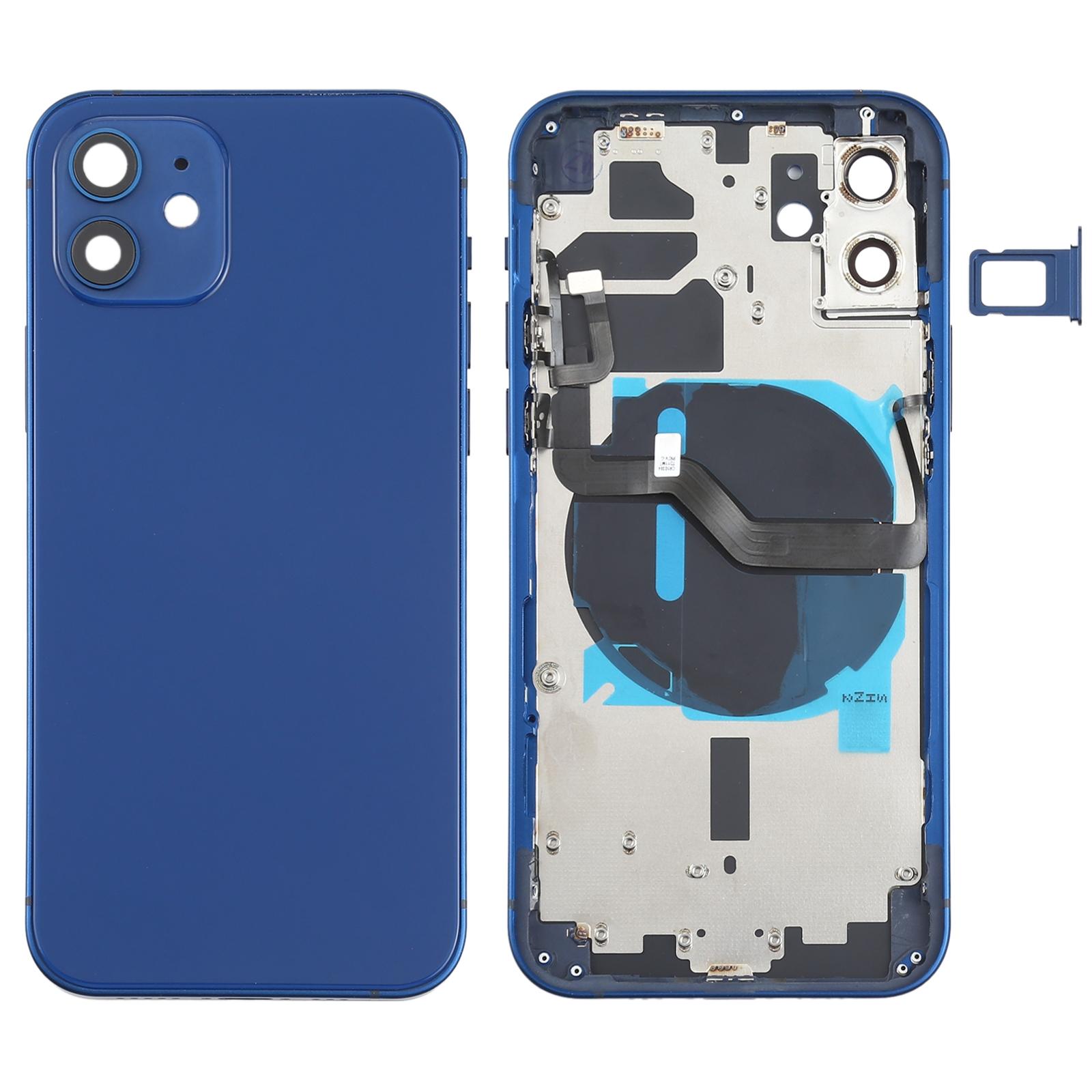 

For iPhone 12 Back Housing Cover Repair Kit (with Side Keys+Card Tray+Power+Volume Flex Cable+Wireless Charging Module) Blue