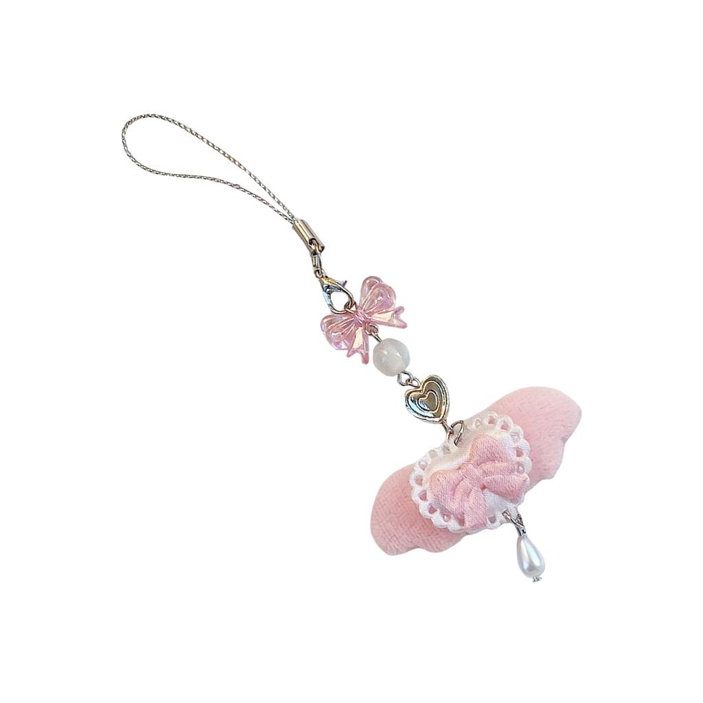 Cute Pink Fur Angel Wing Phone Strap Keychain With Bow Charm Unique Bag Decoration For Girls Lolita Style Accessories