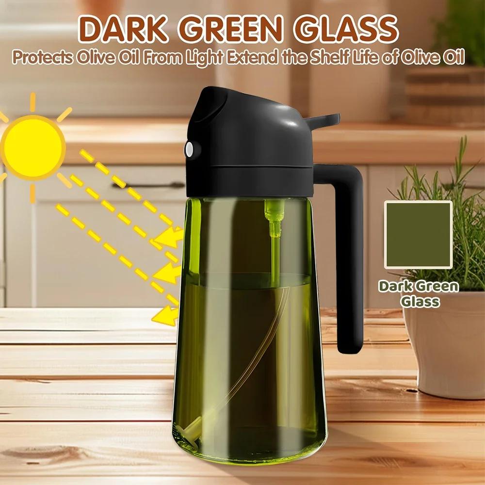 470ML/16oz Light-Blocking Dark Green Glass Oil Sprayer  2in 1 Olive Oil Dispenser Bottle for Kitchen Dark Green Glass Oil Bottle