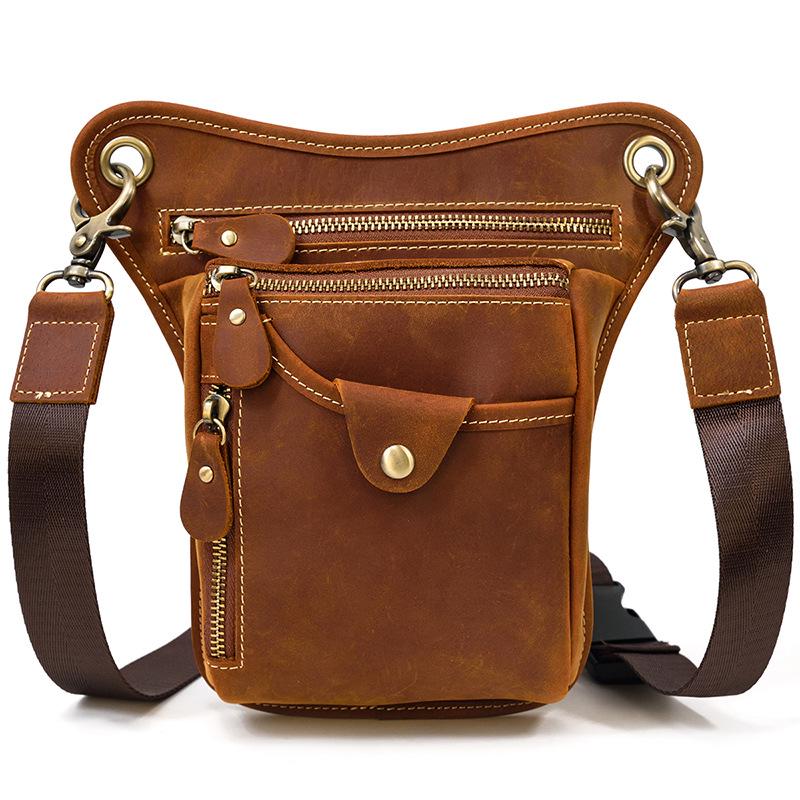 Men's Genuine Crazy Horse Leather Waist Bag - First Layer Cowhide Belt Hanging Mobile Phone Bag