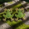 Gold Tone Green Crystal Frog Stud Earrings, Sparkly Animal Statement Earrings for Women