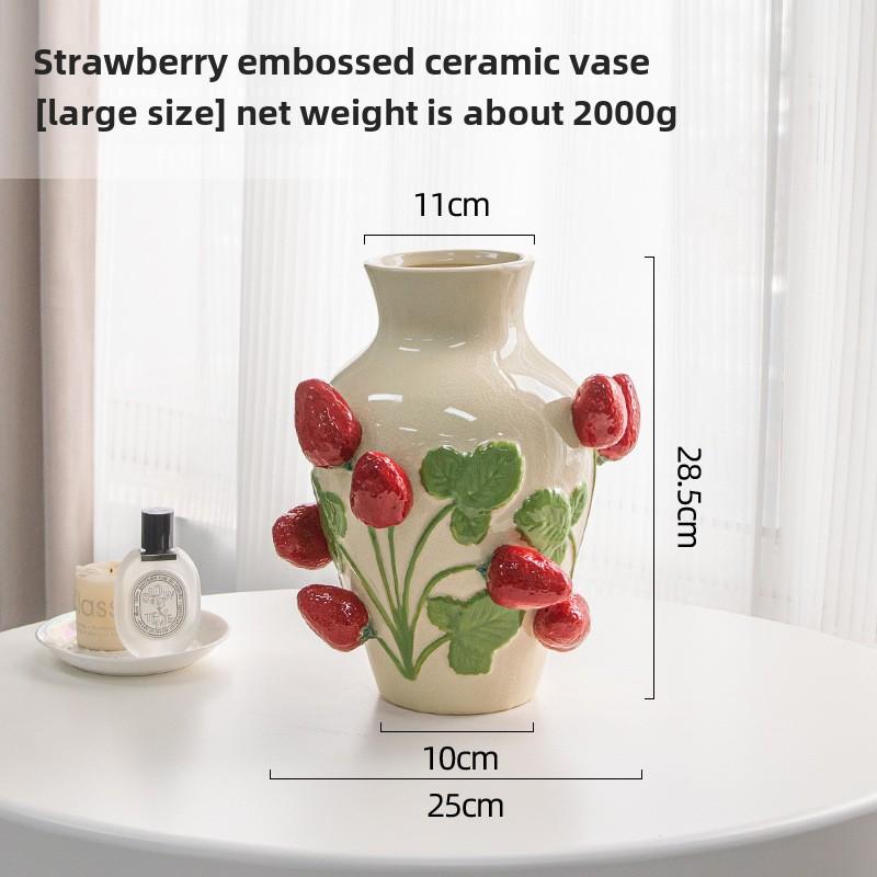 Emboss Strawberry Vase Ceramic Vase Children's Room Artifact Floral Accessories Fruit Pot Flowerpot Home Decoration Accessories