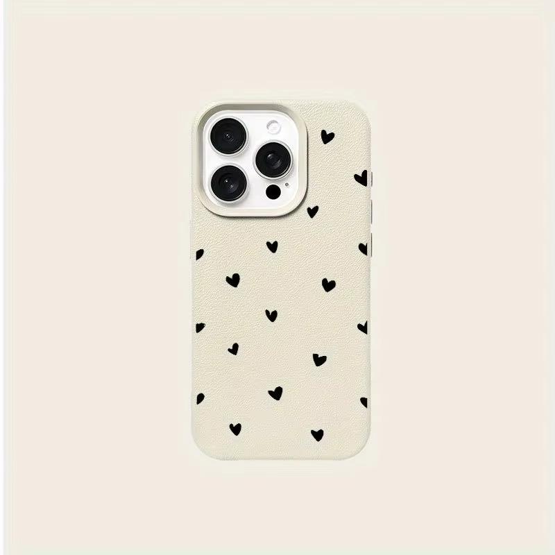 Cute Black Love Heart Lychee Texture Phone Case For iPhone 17 Air 16 e 15 14 13 12 11 Pro Max Plus SE Soft Cover