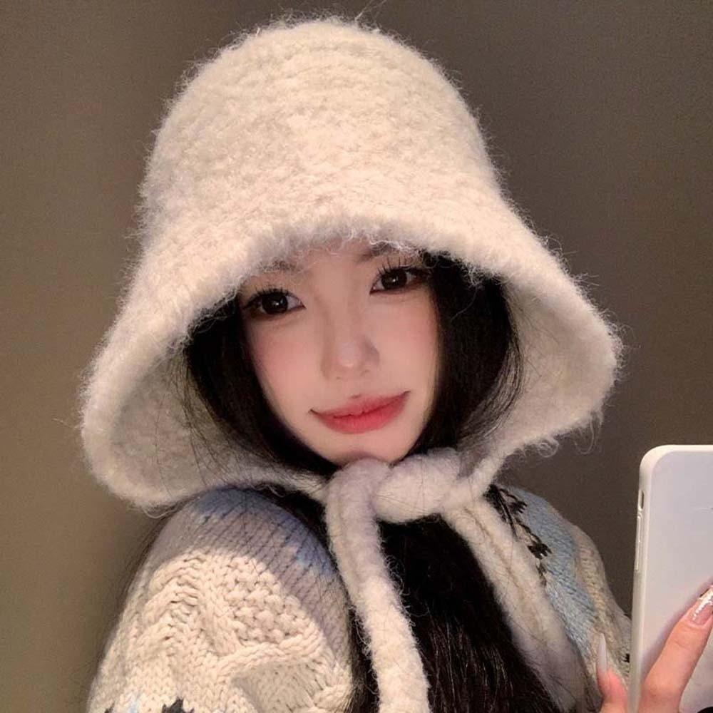 Acrylic Fibers Knitted Hooded Cap Double Side Winter Neckerchief Hat  Warmer