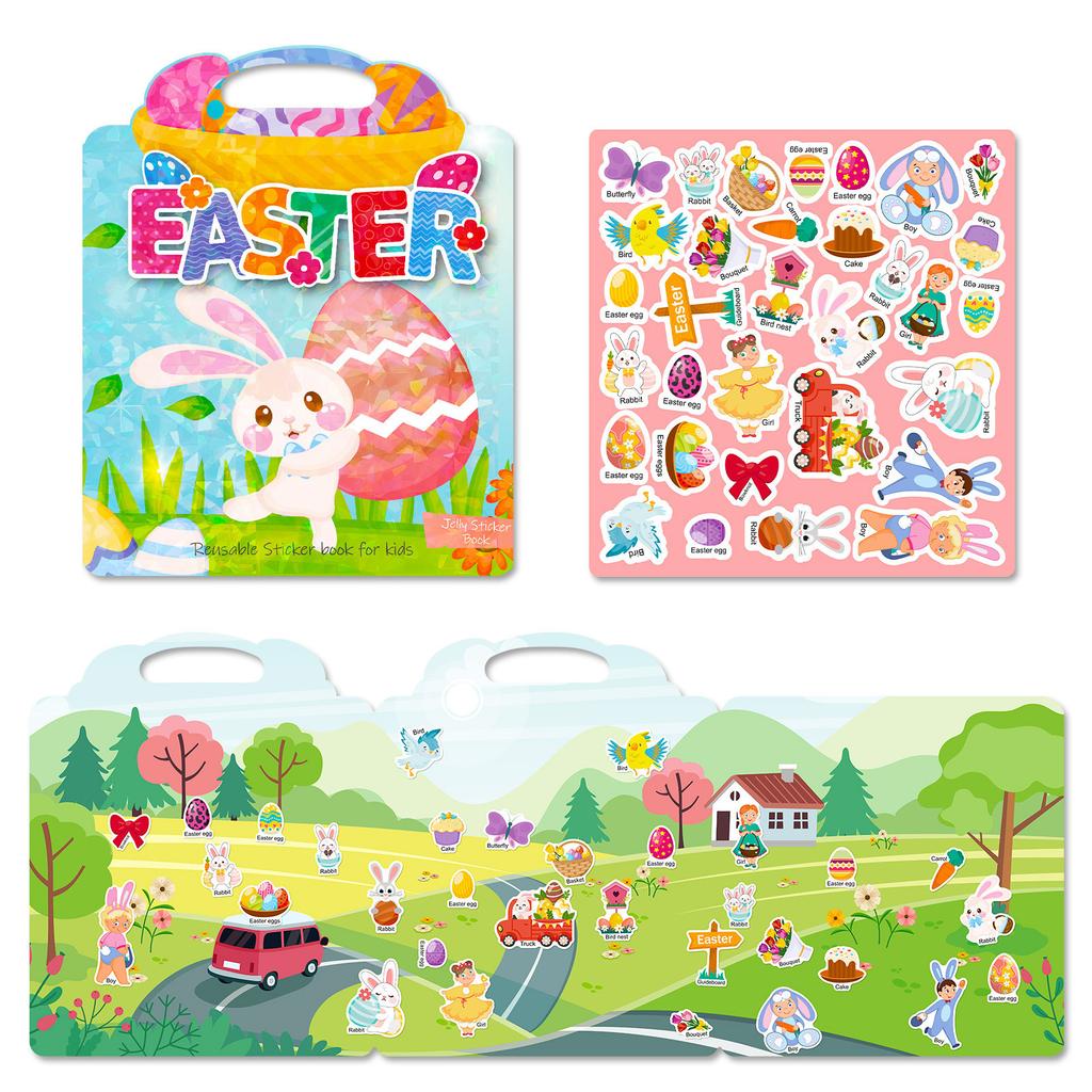 Children'S Early Childhood Education Focus Book Without Cutting Can Be Repeatedly Pasted With Do-It-Yourself Easter Bunny Jelly Sticker Book
