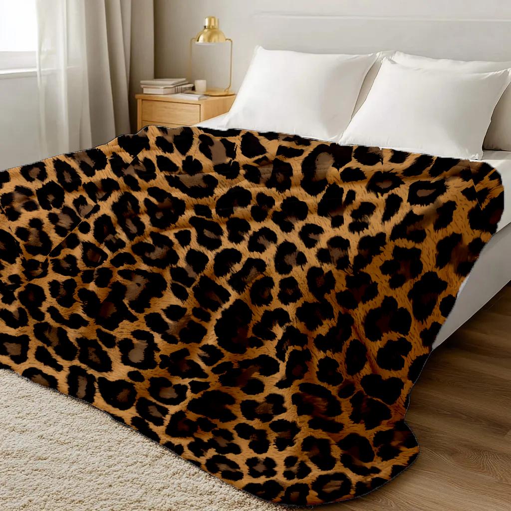 2025 NEW Super Soft Coral Fleece Flannel Blankets Leopard Stripe Printed Sofa Bed Bedspread Plaid Blankets