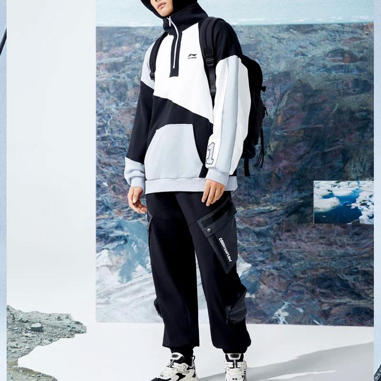 Li-Ning Reflective Cuffed Fleece Knit Sports Pants With Large Pockets Men Pants Black AYKR989-3